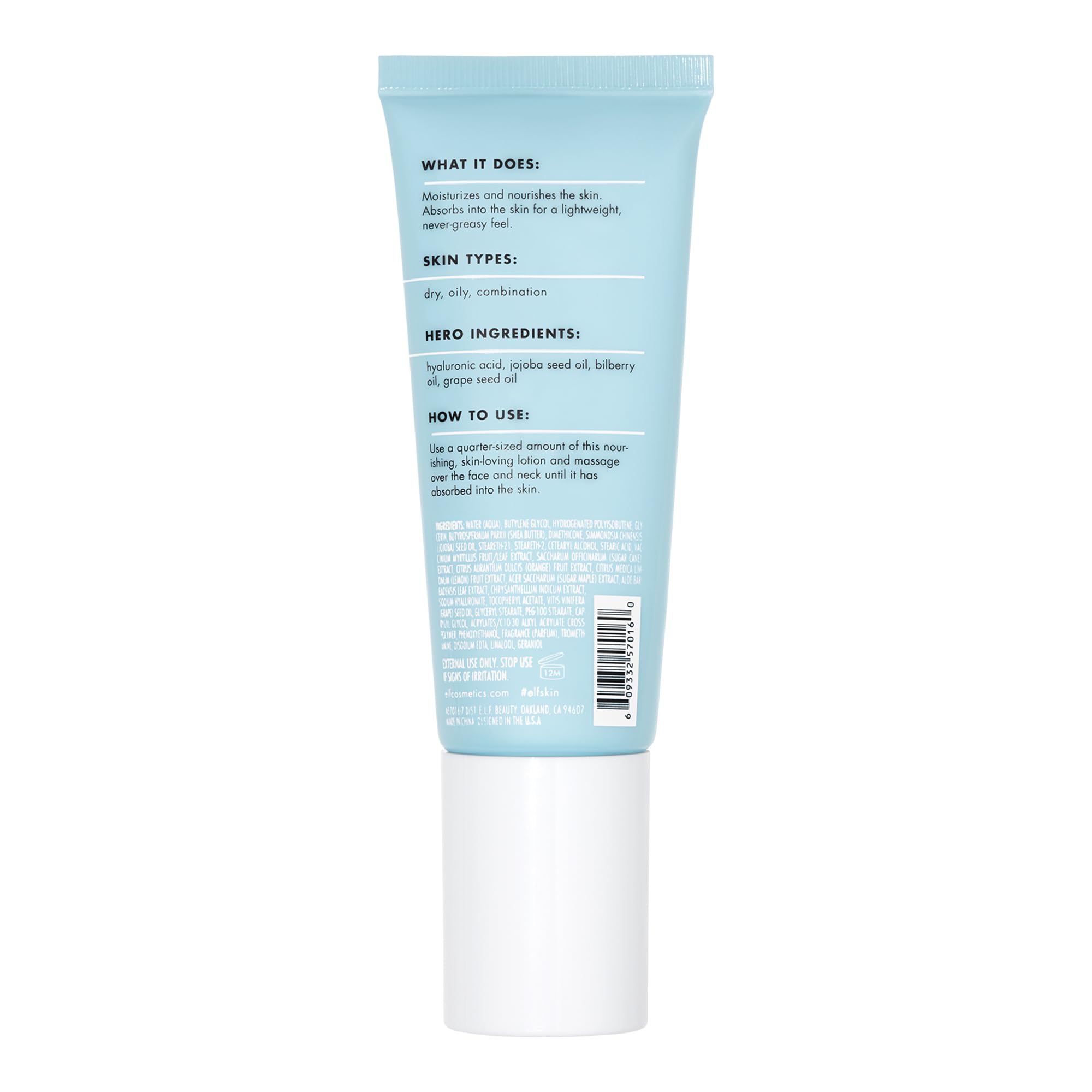 e.l.f. SKIN Holy Hydration, textura ligera que se absorbe rápido para un acabado radiante.