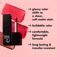 e.l.f. Glossy Lip Stain acabado brillante sutil para un toque de brillo.