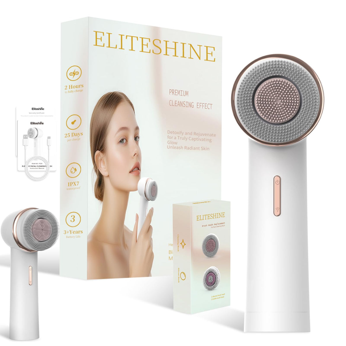 Eliteshine brosse visage silicone douce pour un nettoyage quotidien en douceur.