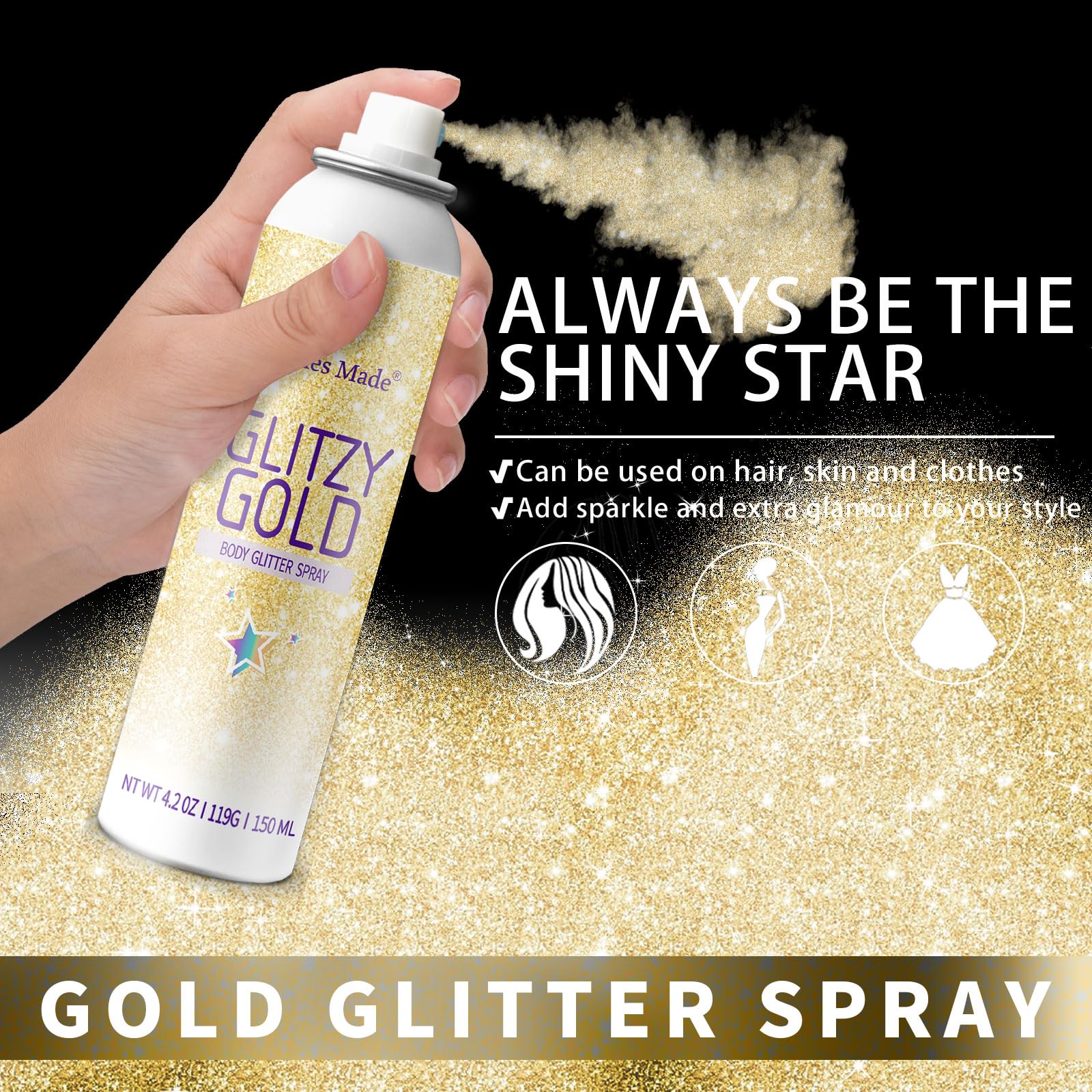 Elitles Made hair glitter spray applied to hair for instant sparkle