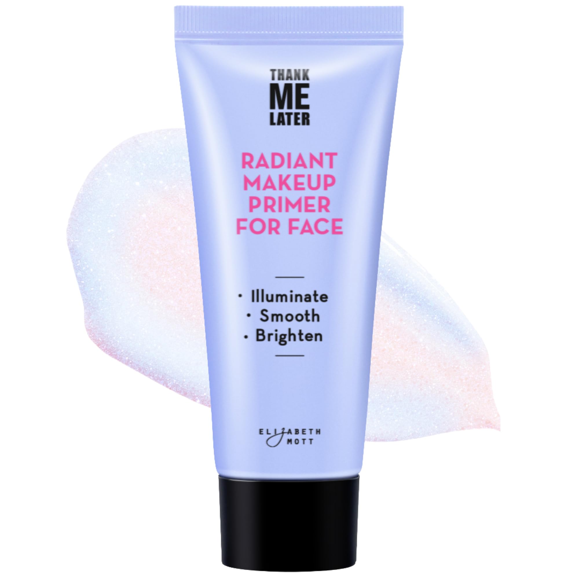 Elizabeth Mott Thank Me Later en botella iluminadora para brillo suave.
