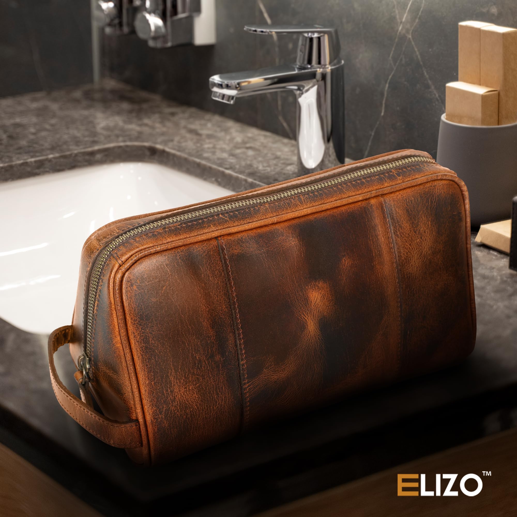 Elizo cuero real con vetas naturales y acabado lujoso.