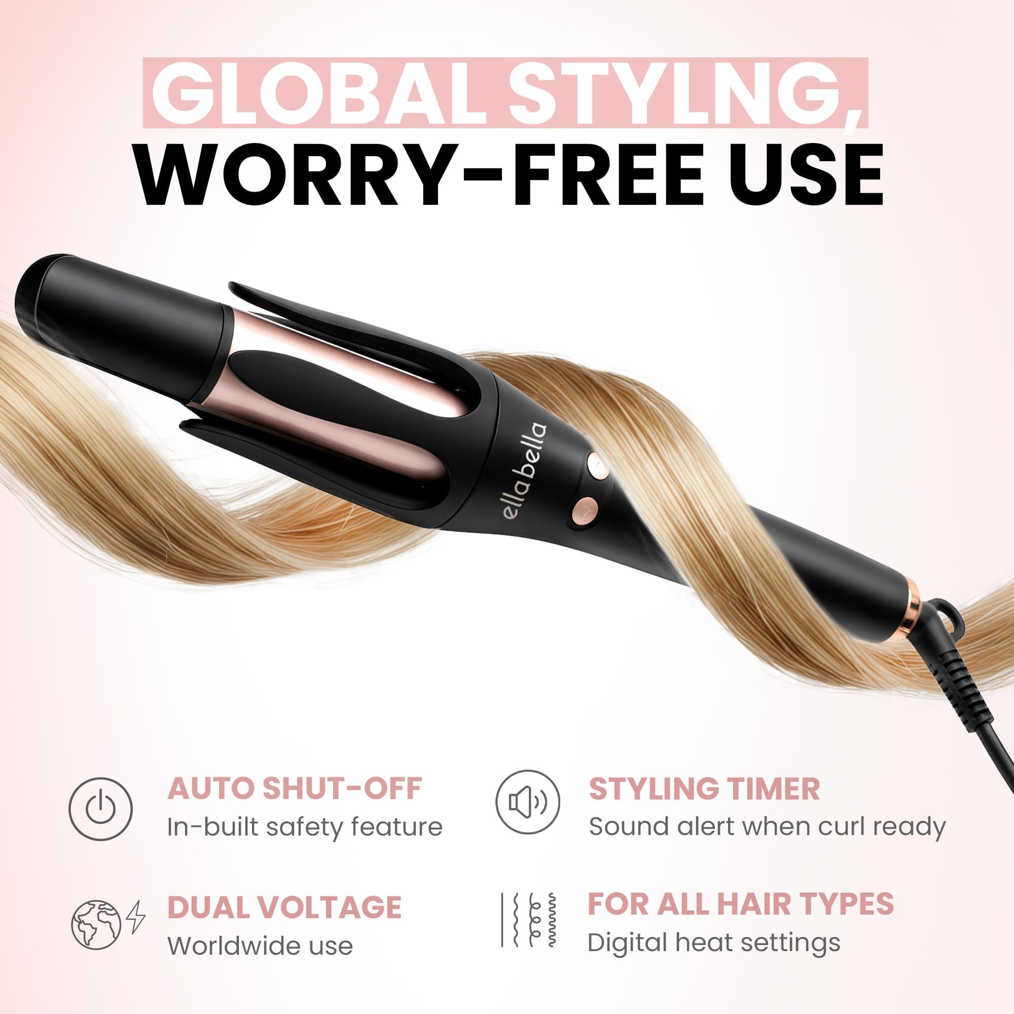 Rizos ideales para cabello largo con rizo automático de ELLA BELLA.