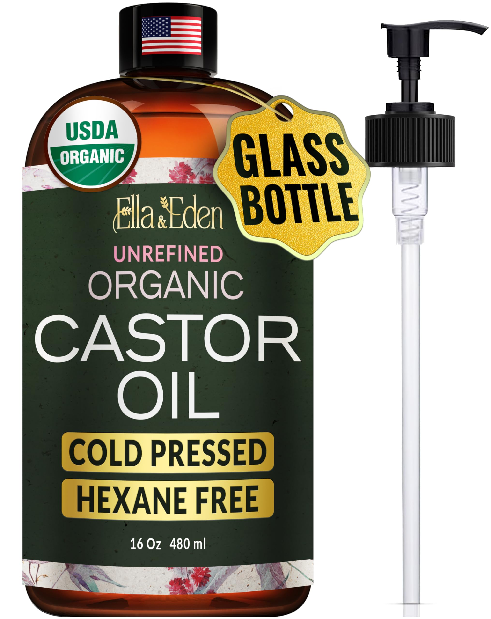 Ella & Eden Aceite de Ricino prensado en frío en botella de vidrio para hidratación profunda
