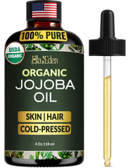Ella & Eden aceite de jojoba en bote de vidrio, hidratación suave.