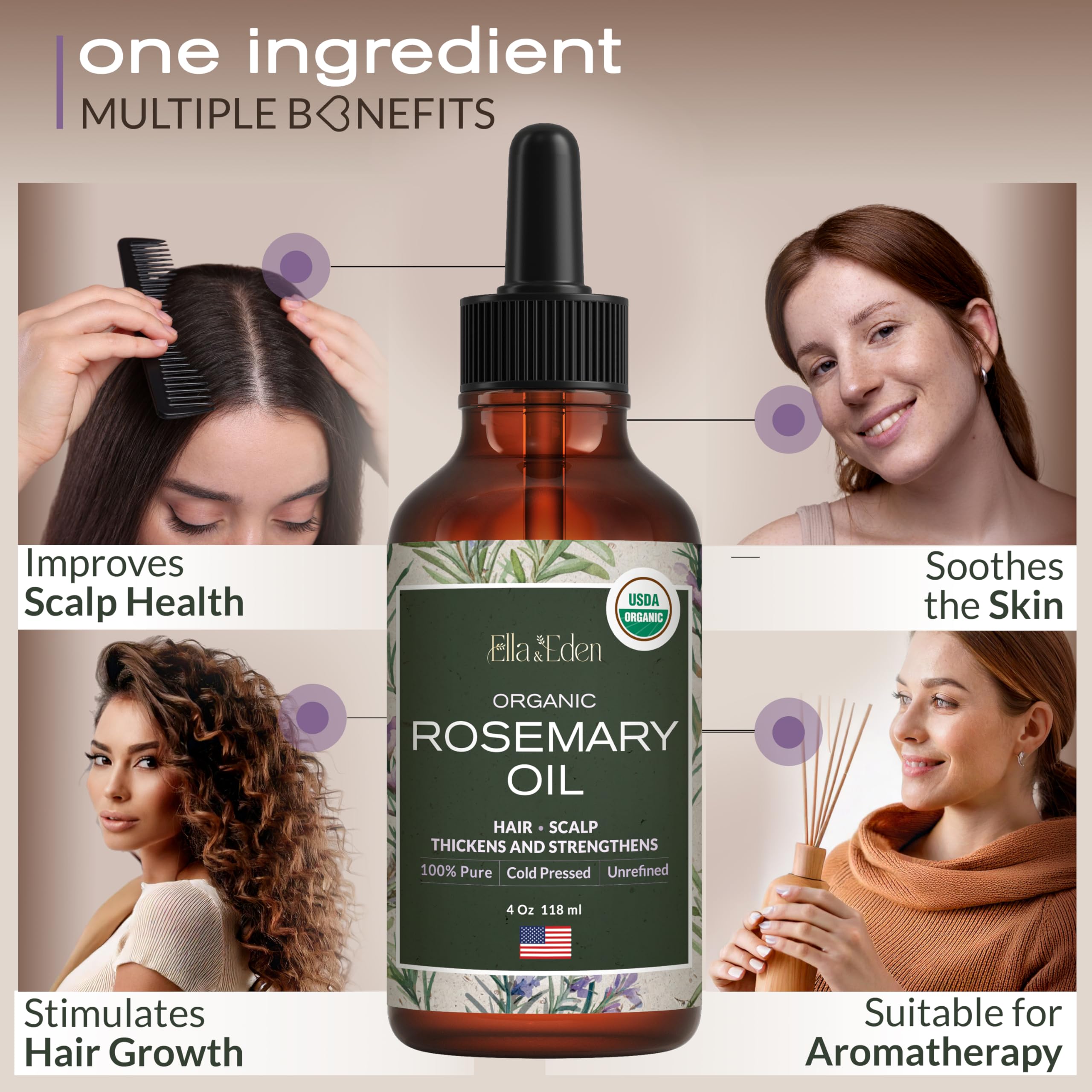 Ella & Eden diffuseur aromathérapie romarin, ambiance vivifiante et calme