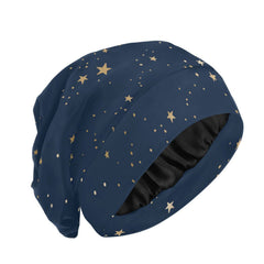 ElliTarr bonete satinado para dormir en azul con estrellas, protección suave para el cabello.