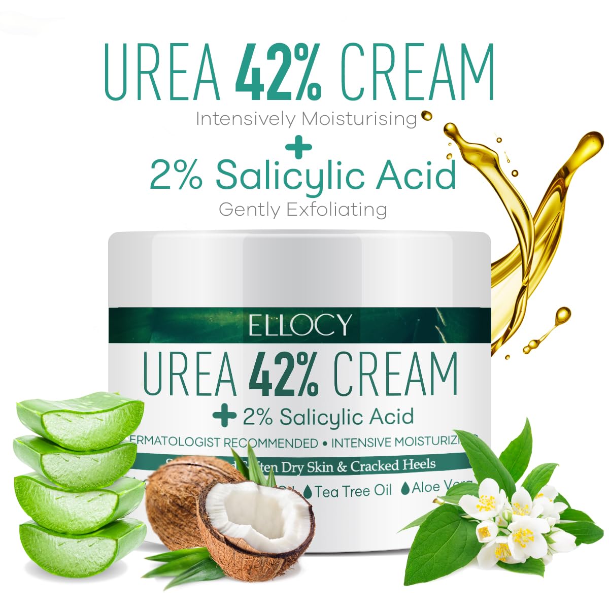 Textura cremosa de Ellocy Urea 40% en piel seca.