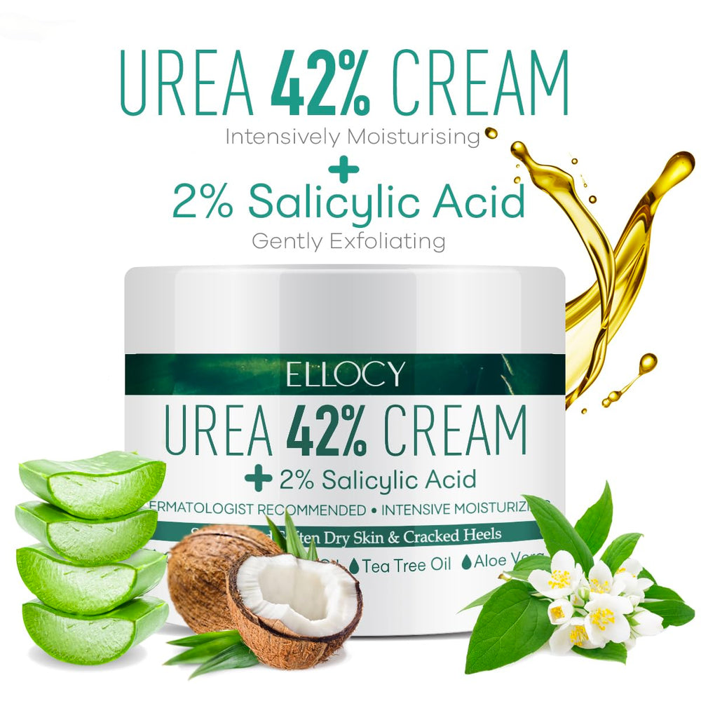 Textura cremosa de Ellocy Urea 40% en piel seca.