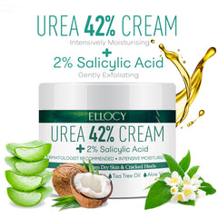 Textura cremosa de Ellocy Urea 40% en piel seca.
