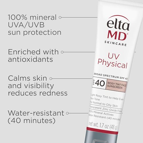 EltaMD UV Physical Rosy Tint SPF 40, aplicación en mano, tono rosado que difumina imperfecciones.