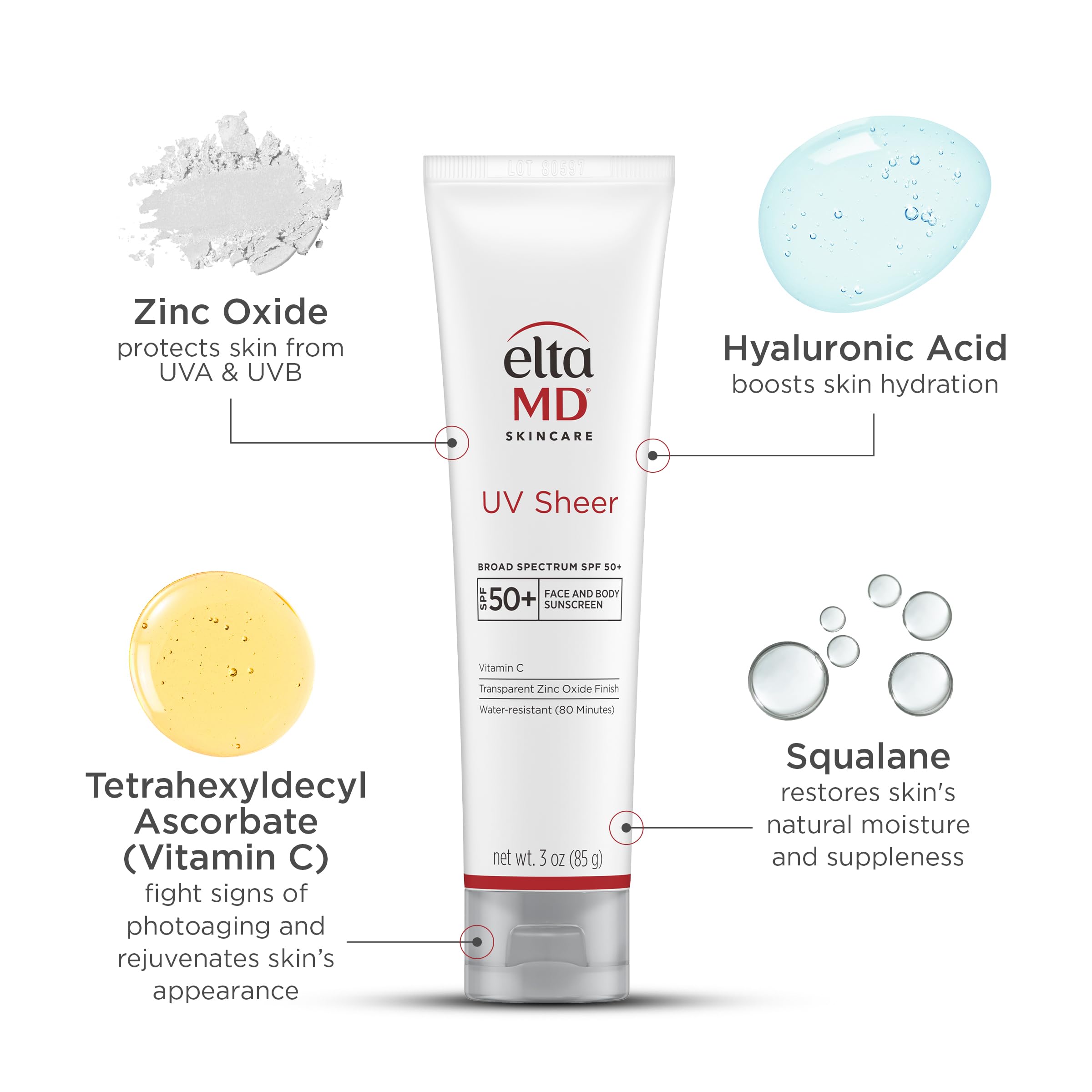 EltaMD UV Sheer combina escualano y vitamina C para piel suave.