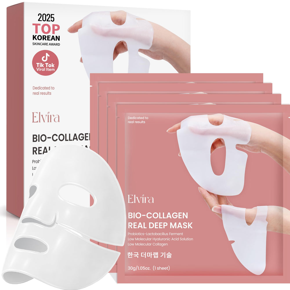 Elvira Bio-Collagen Real Deep Mask on face, overnight hydration and plump look