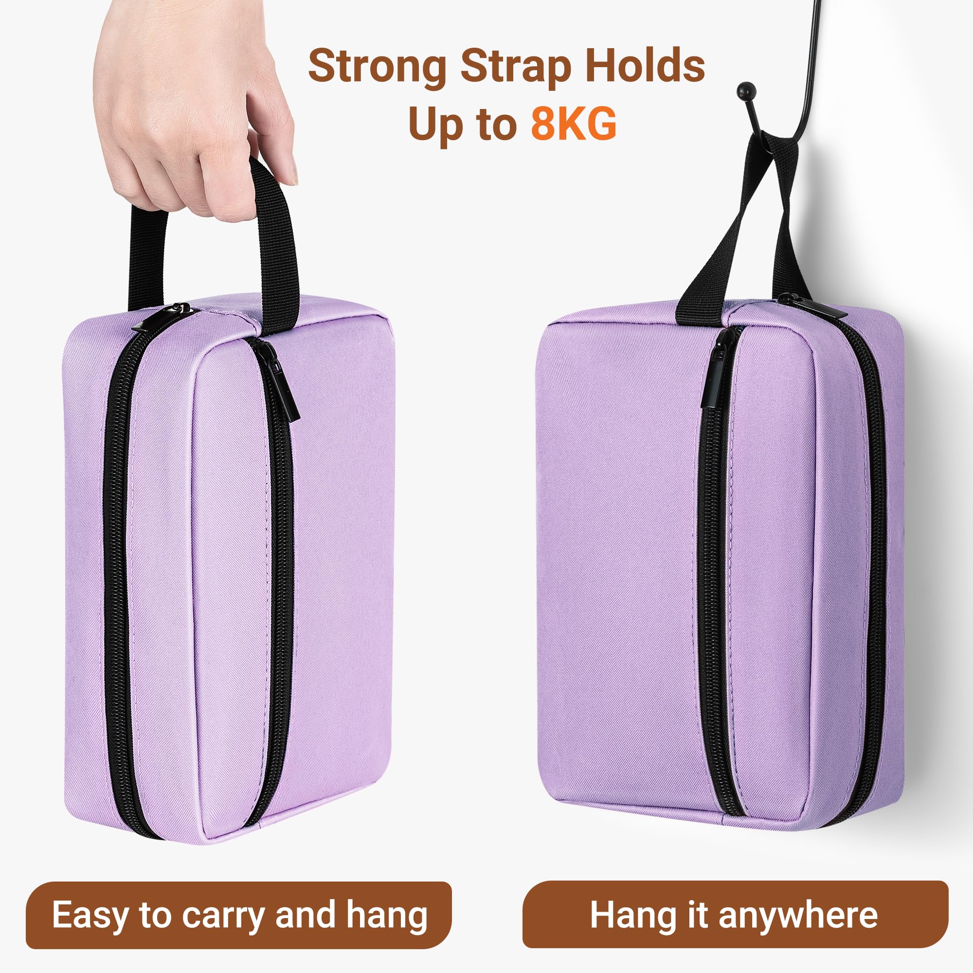 Elviros bolsa de aseo lavanda, gancho para colgar y ahorrar espacio.
