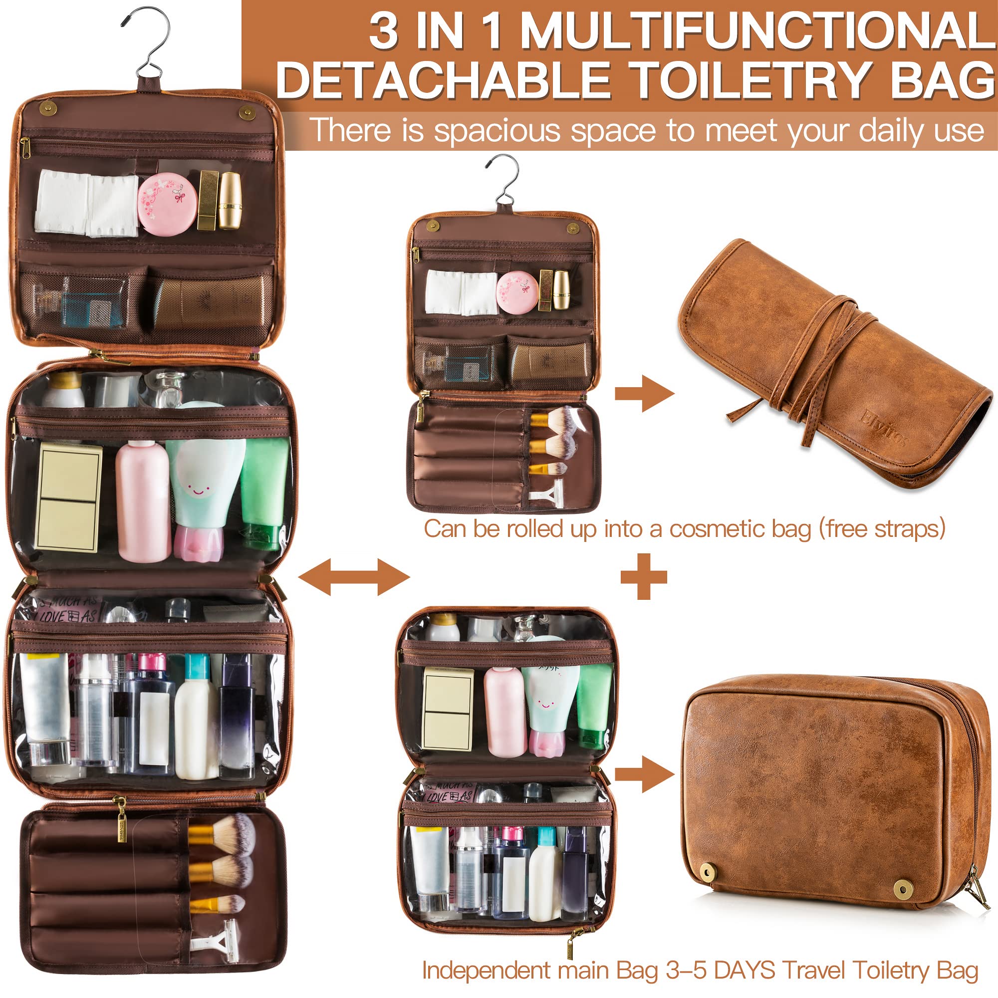 Dopp kit Elviros en cuero PU impermeable para uso diario y viaje.