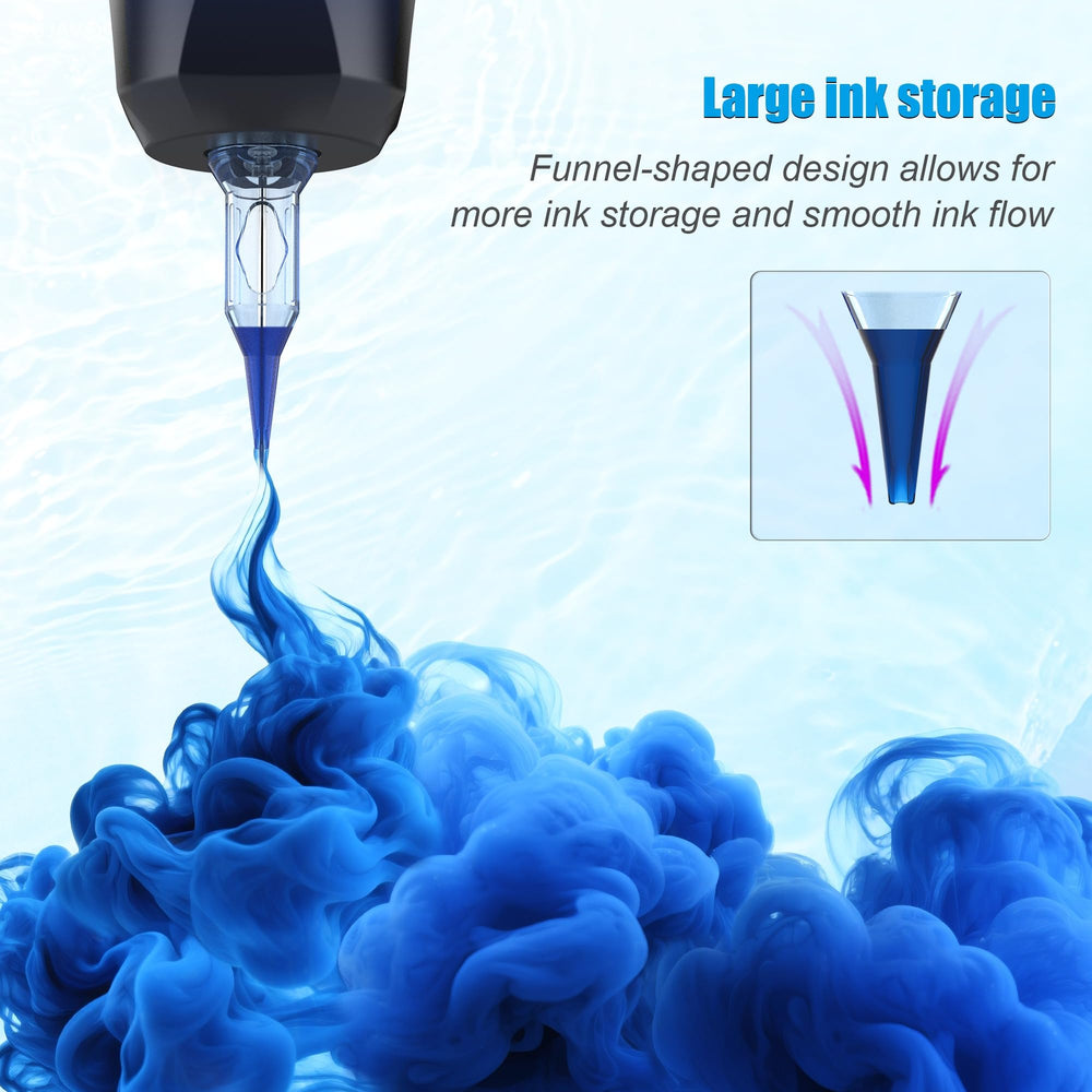 Punta afilada con buena capacidad de almacenamiento de tinta.
