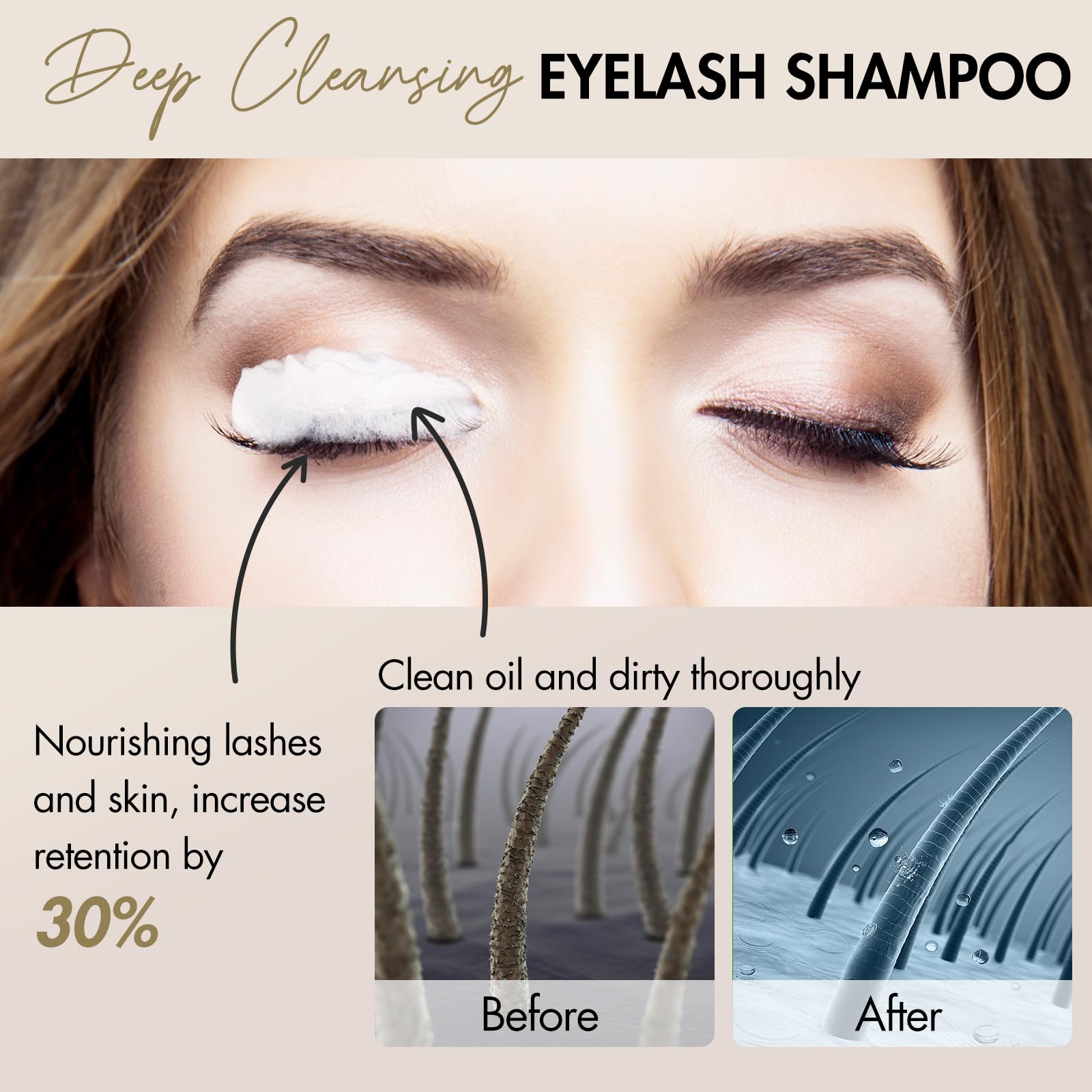 Embagol Lash Shampoo espuma suave para limpieza delicada.