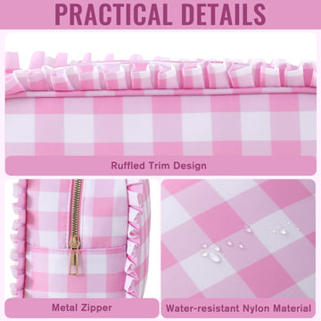 EMBRUNIOICE bolsa de maquillaje rosa vichy, versátil como neceser, bolso o organizador de baño.