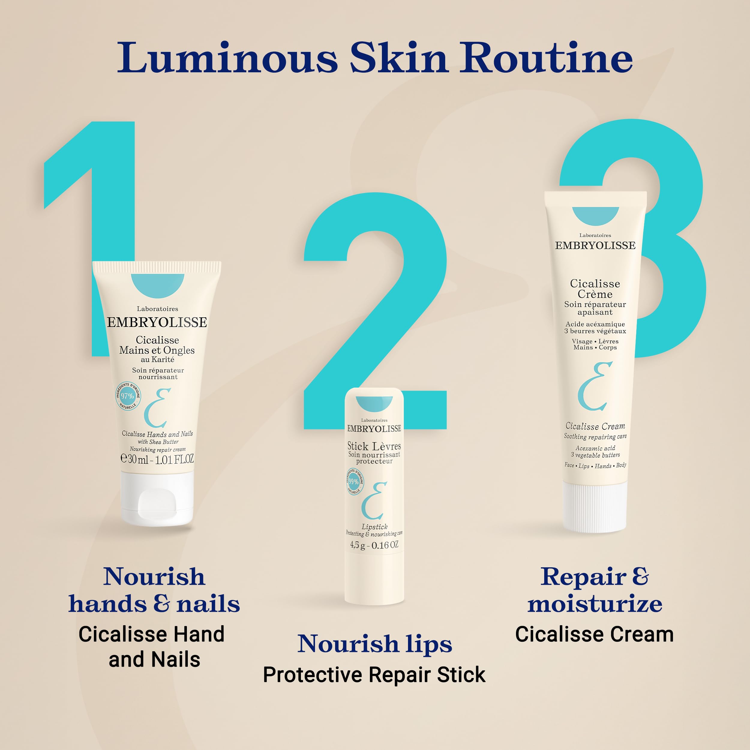 Uso diario en rostro, cuerpo y labios con Embryolisse Cicalisse.