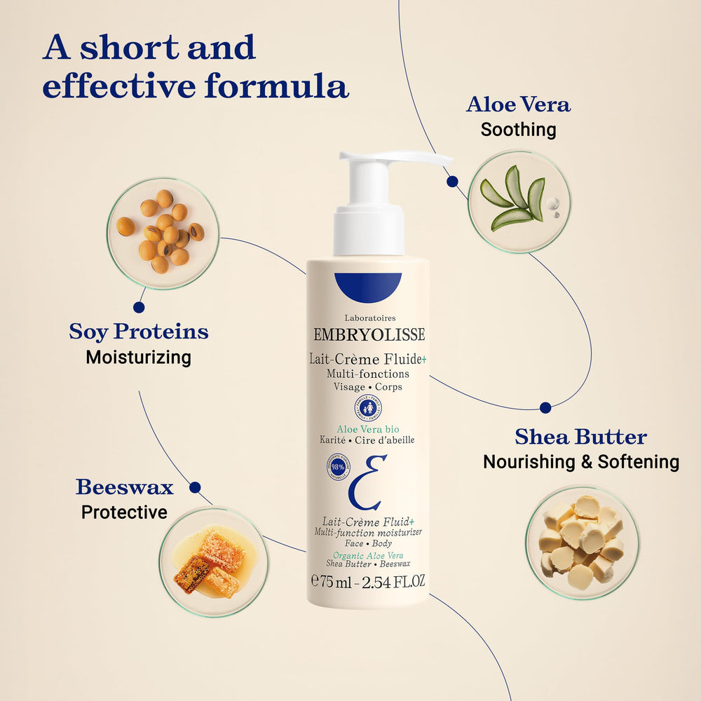 Con manteca de karité, Embryolisse Lait Creme Fluid nutre la piel suavemente.