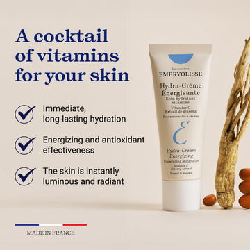 Ingrédients clés vitamine C et ginseng pour teint lumineux