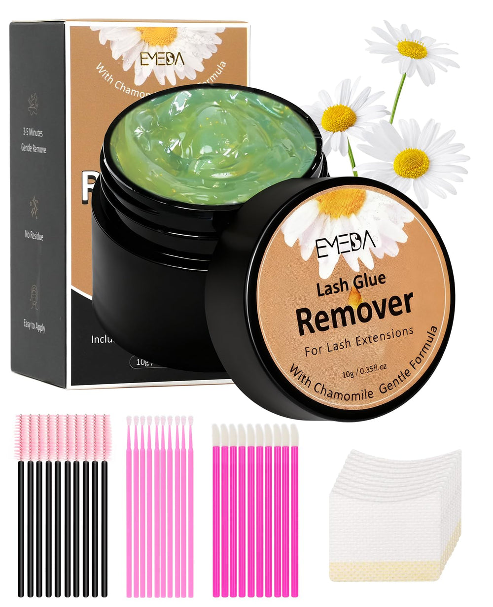 EMEDA eyelash remover cream bottle shows gentle formula for safe lash removal