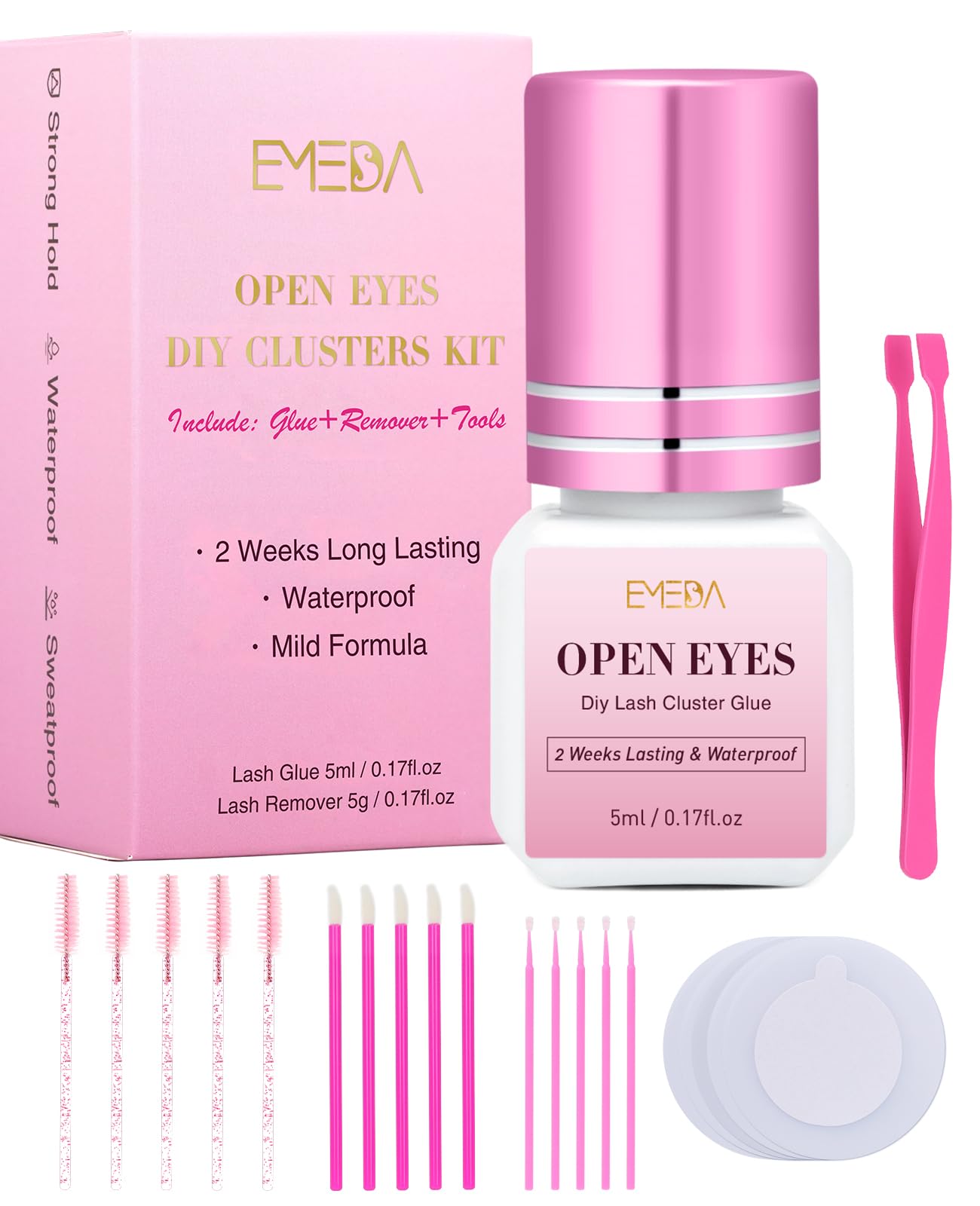 EMEDA kit pegamento clusters de pestañas ojos abiertos aplicacion suave en casa