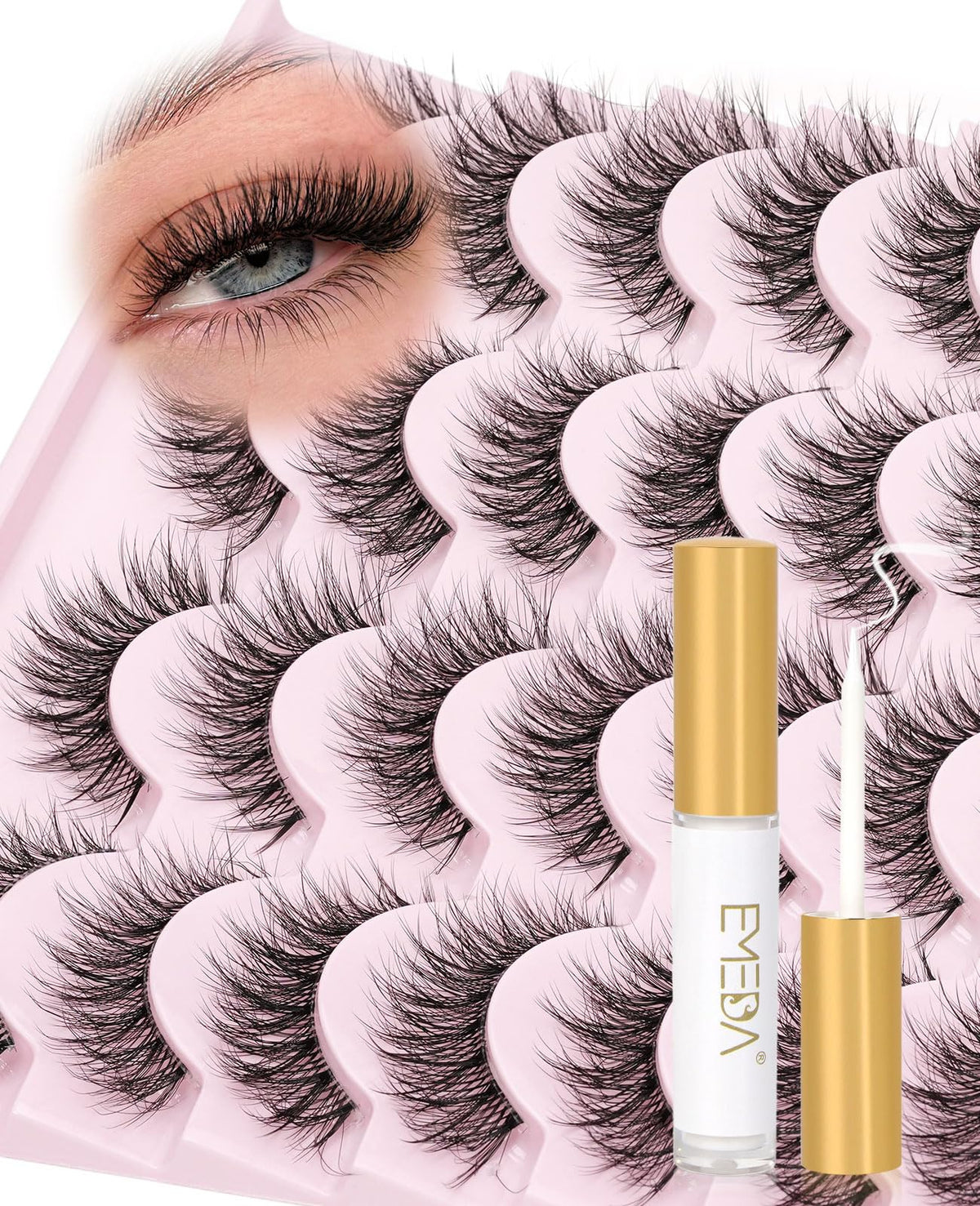 EMEDA kit de pestañas, 14 pares de pestañas 14 mm con efecto cat-eye suave para diario.
