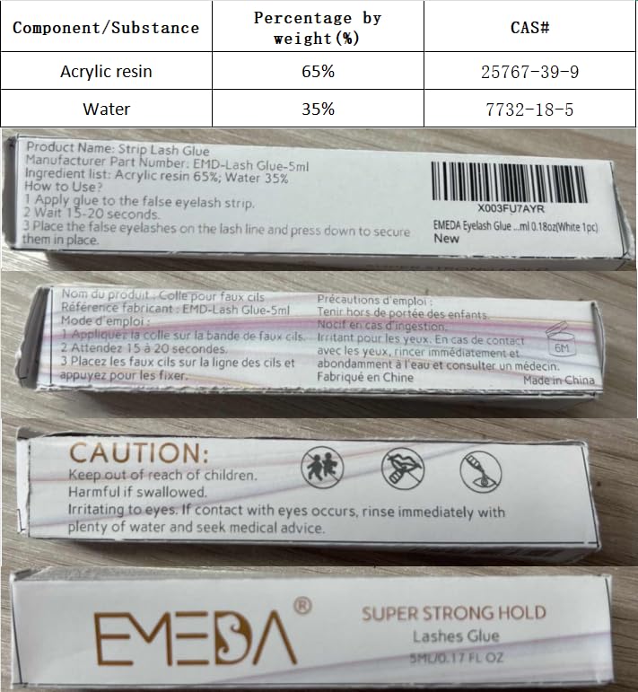 EMEDA pegamento para pestañas, libre de látex para piel sensible.