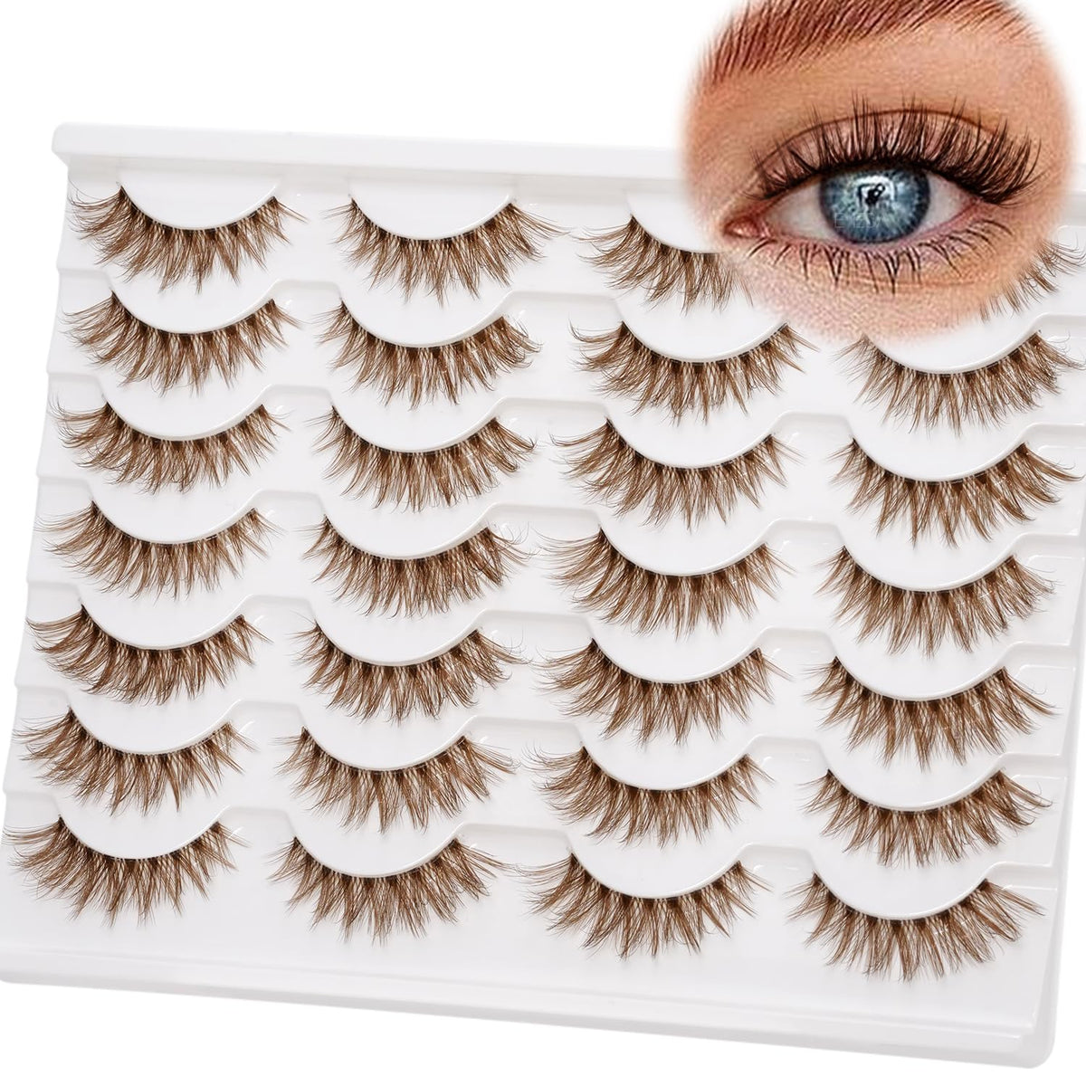 EMEDA Pestanas marrón 14mm naturales para un look suave y definido.