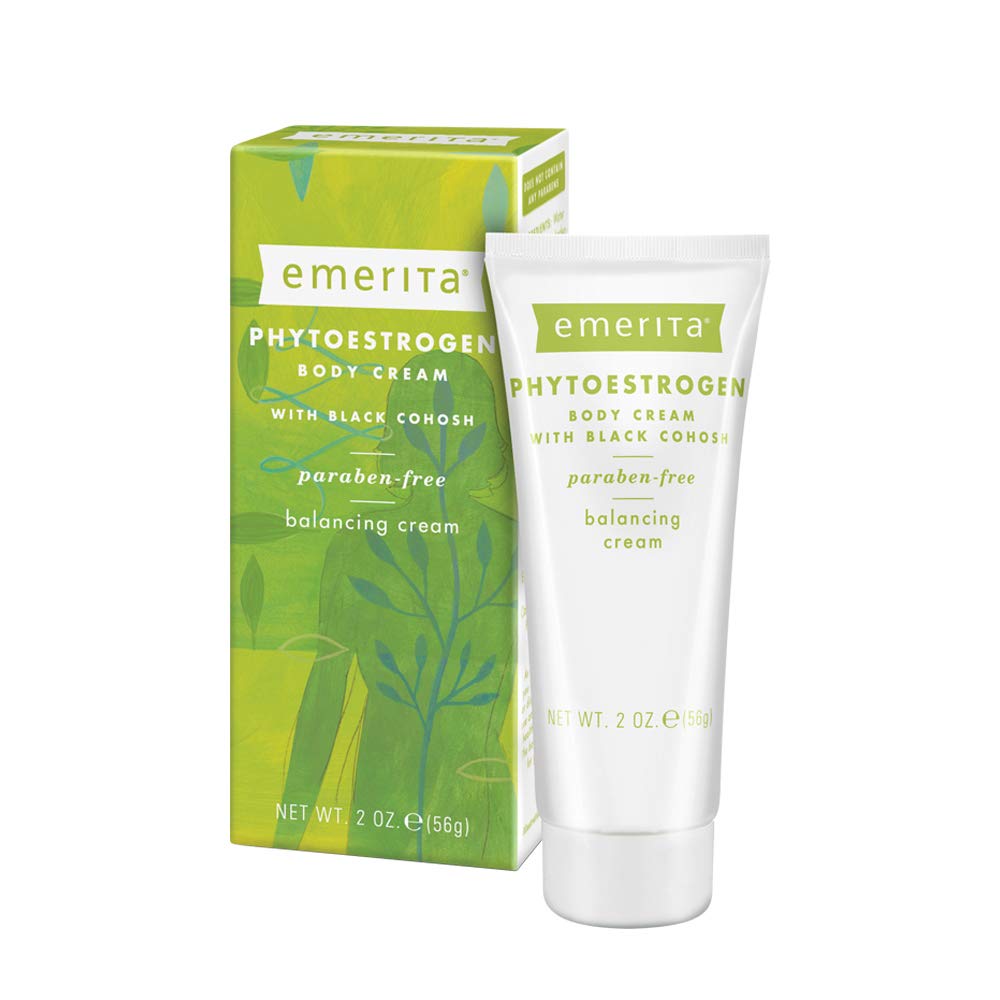 Crème Emerita phytoestrogene dans bouteille pratique, hydratation légère et efficace.