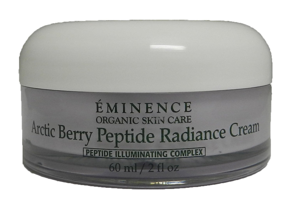 Eminence crema radiante de bayas árticas en envase, hidratación suave para todo el día.
