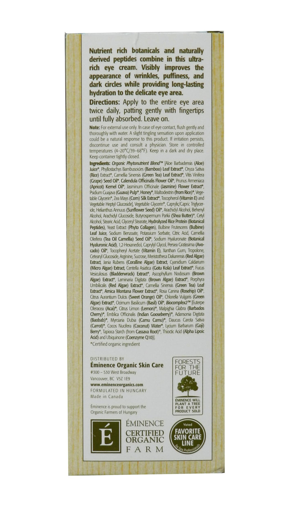 Eminence crema contorno ojos hidratación duradera para un aspecto fresco