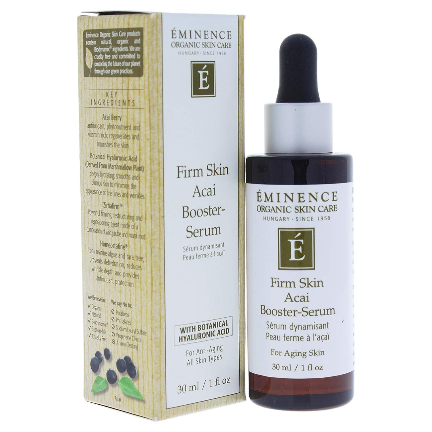 Sérum Eminence Acai Booster dans son flacon, peau plus ferme.