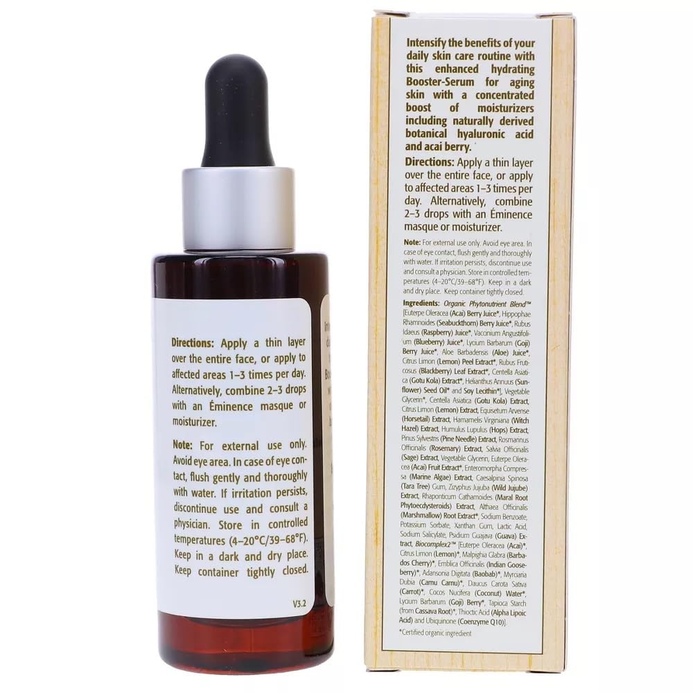 Rituel quotidien doux avec le sérum Eminence Acai Booster, peau rayonnante.