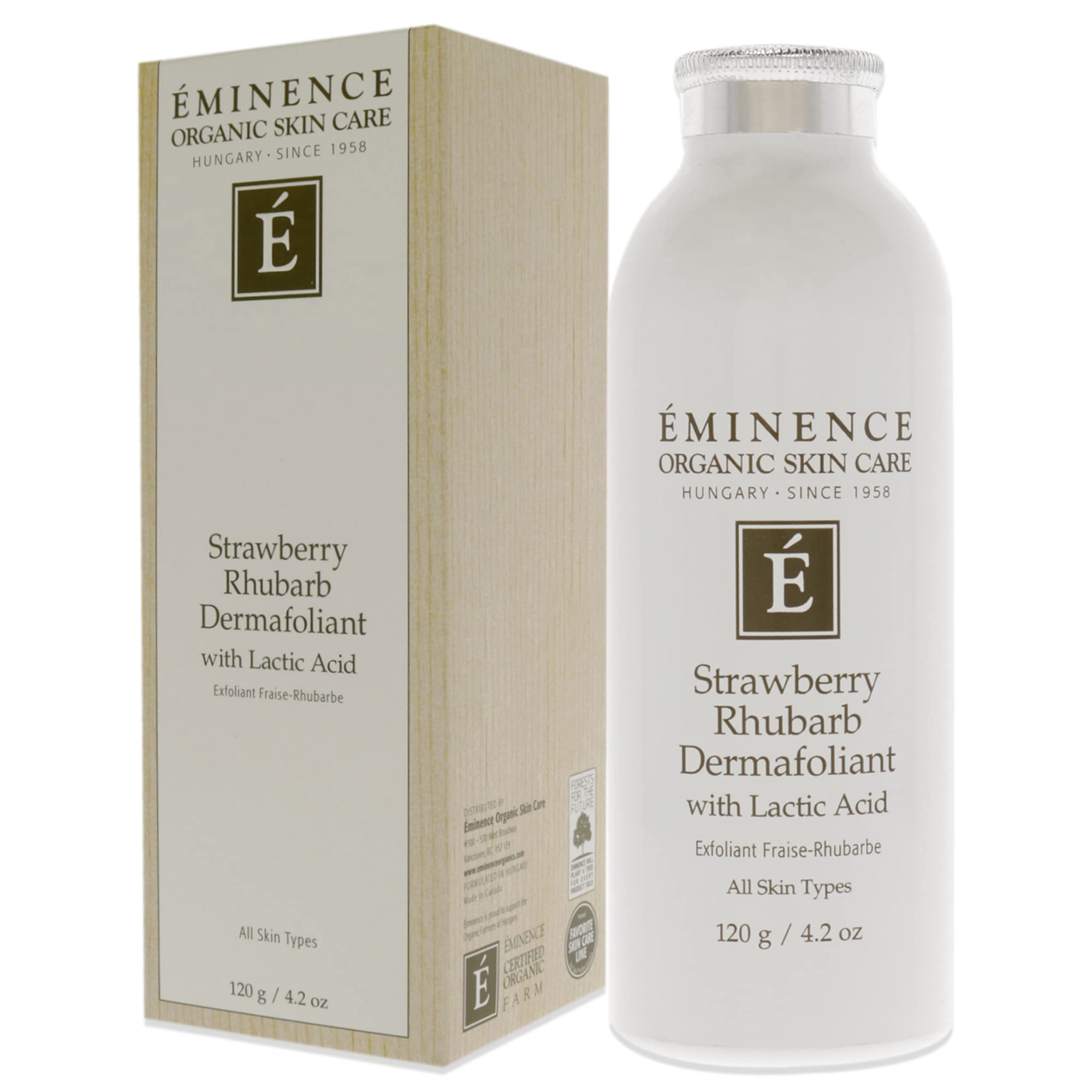 Dermafoliant Eminence, ingredientes antioxidantes de fresa y ruibarbo.