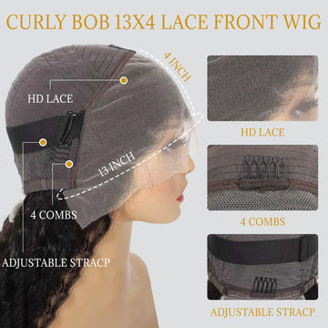 Peluca EMOBANA de 14 pulgadas, cabello humano brasileño virgen negro, densidad 180