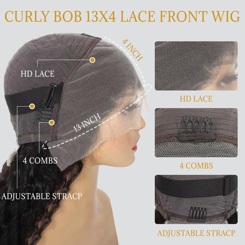 Peluca EMOBANA de 14 pulgadas, cabello humano brasileño virgen negro, densidad 180