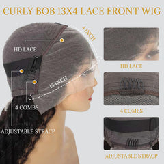 Peluca EMOBANA de 14 pulgadas, cabello humano brasileño virgen negro, densidad 180