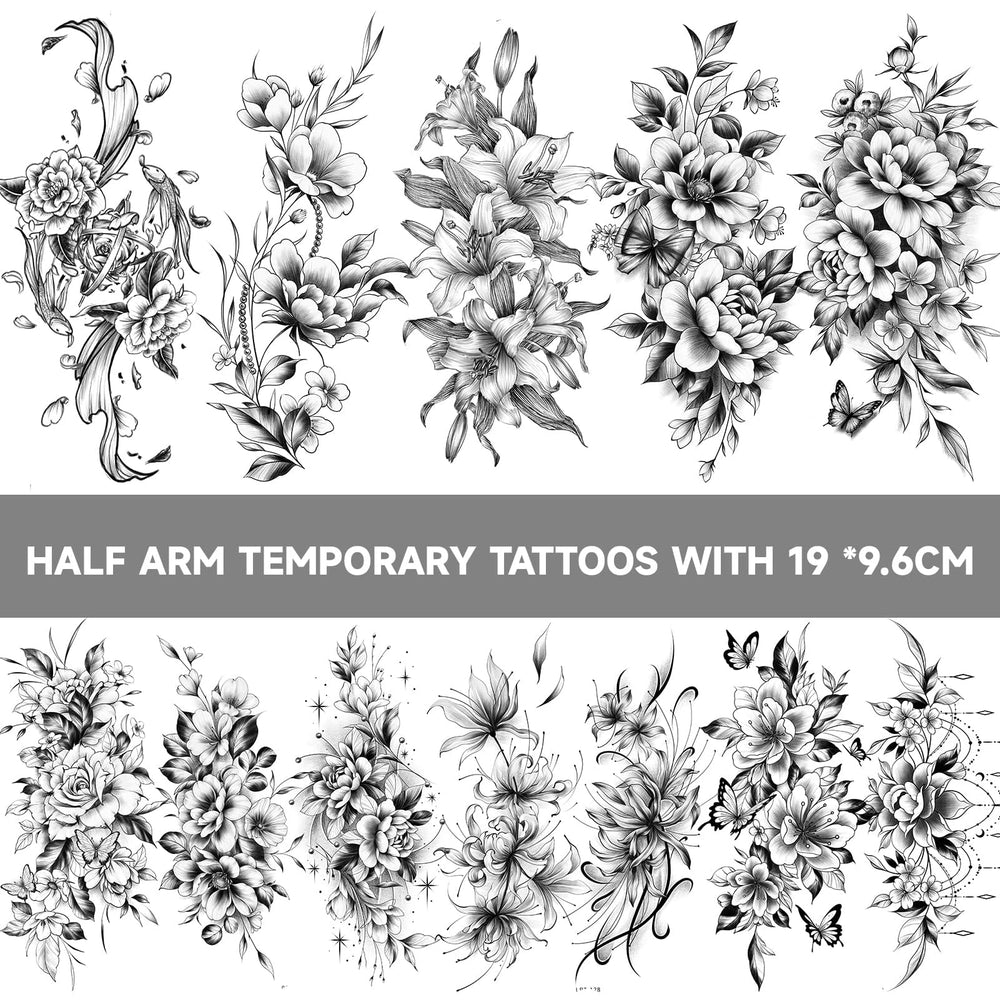 EMOME tatuajes temporales, diseños florales realistas en la piel, ideal para combinar atuendos.