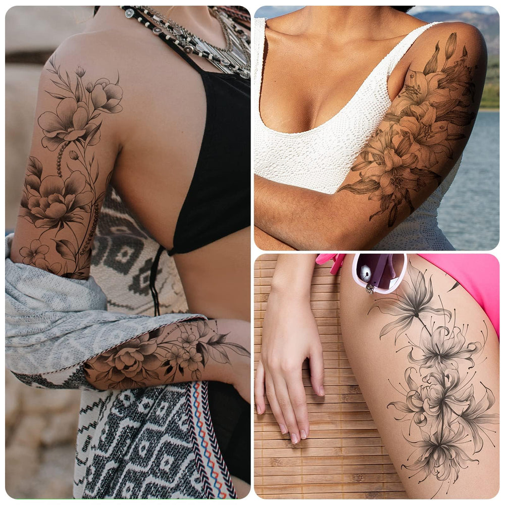 EMOME tatuajes temporales flor en pierna, favorece estilo veraniego sin compromiso.