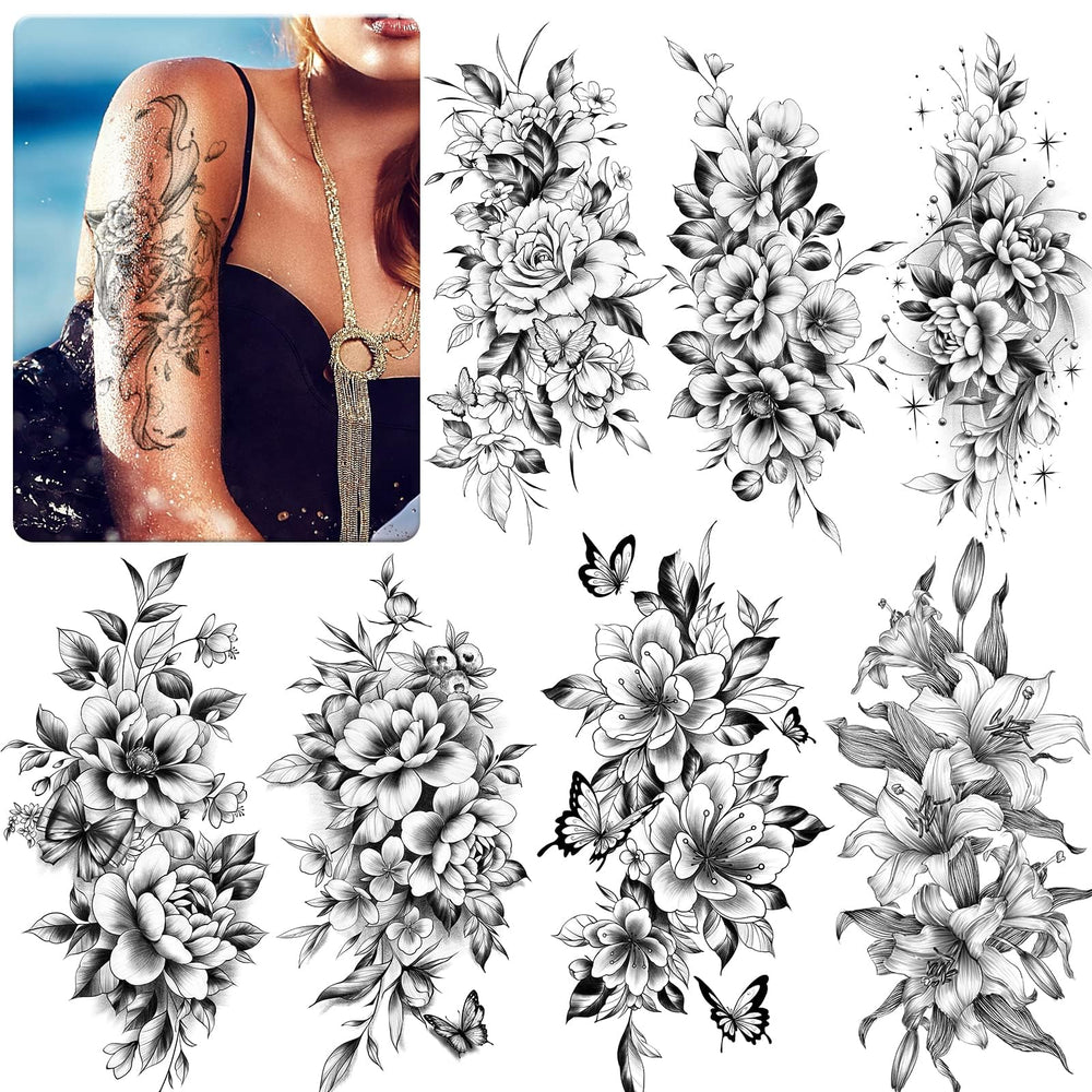 EMOME tatuajes temporales flores grandes en brazo, aspecto realista y duradero para fiesta o diario uso.