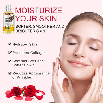 Empaque minimalista del aceite Rosa Vitamina E.