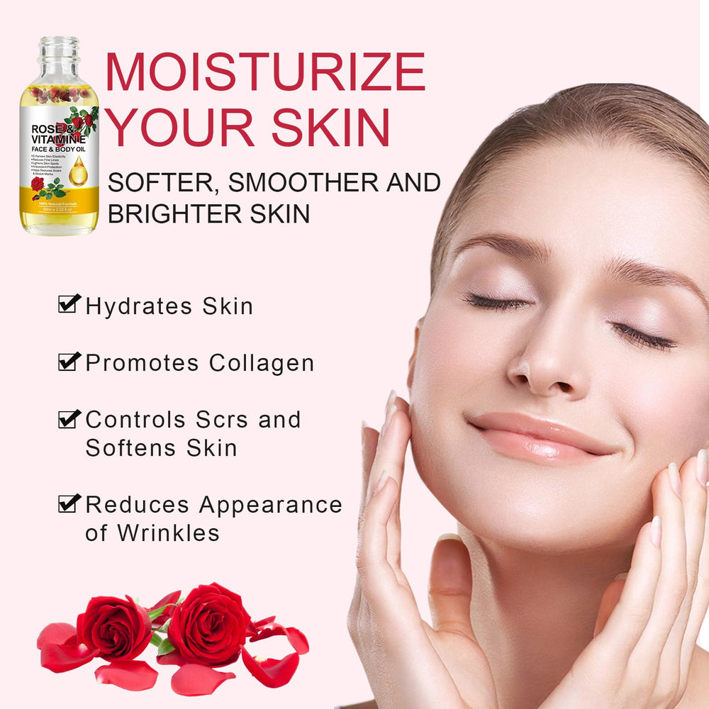 Empaque minimalista del aceite Rosa Vitamina E.