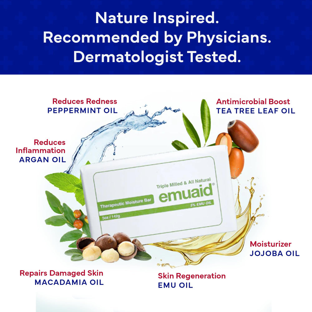 Emuaid-barra-arbol-de-te-argan-macadamia: aceites calmantes para limpiar y suavizar.