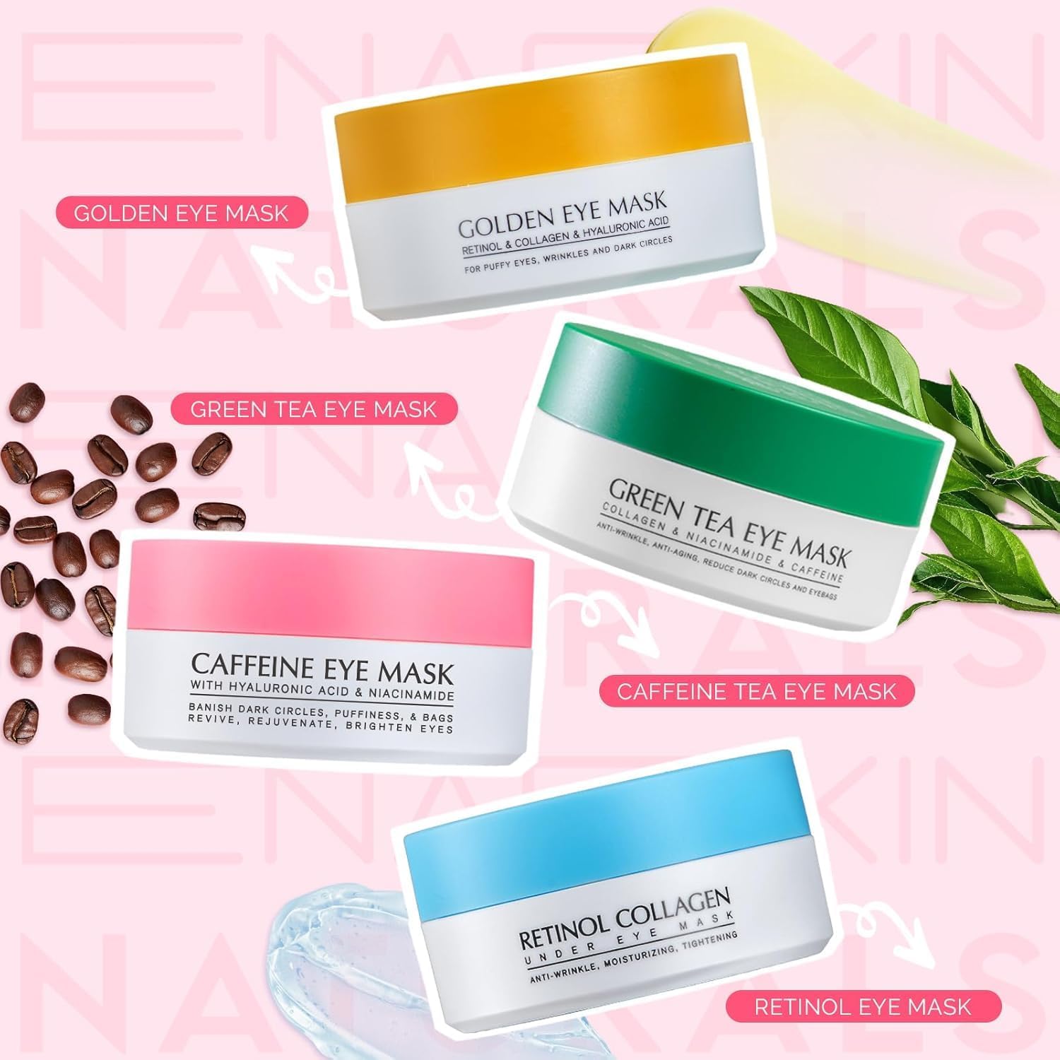 Caja de 30 pares de parches para ojos Enaskin Naturals en tono rosa
