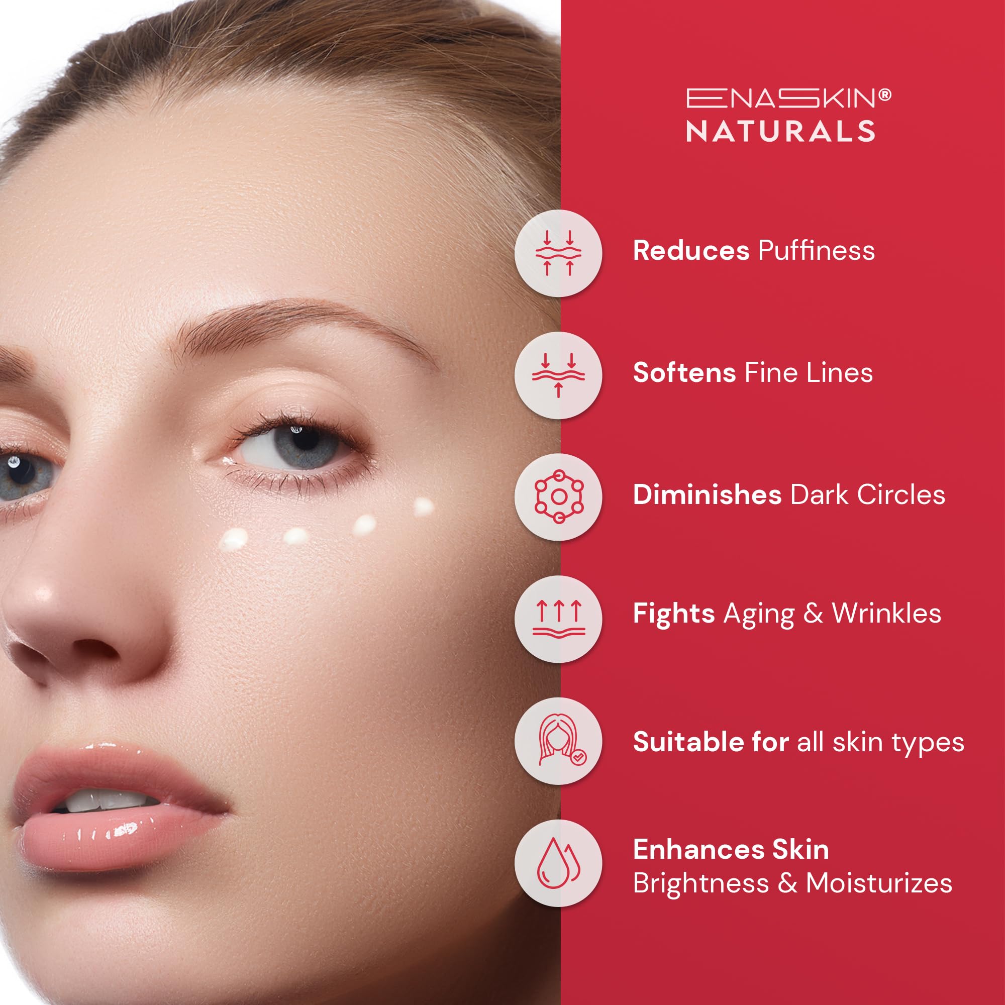 Enaskin Naturals crema para ojos, textura absorbente que hidrata rápido.