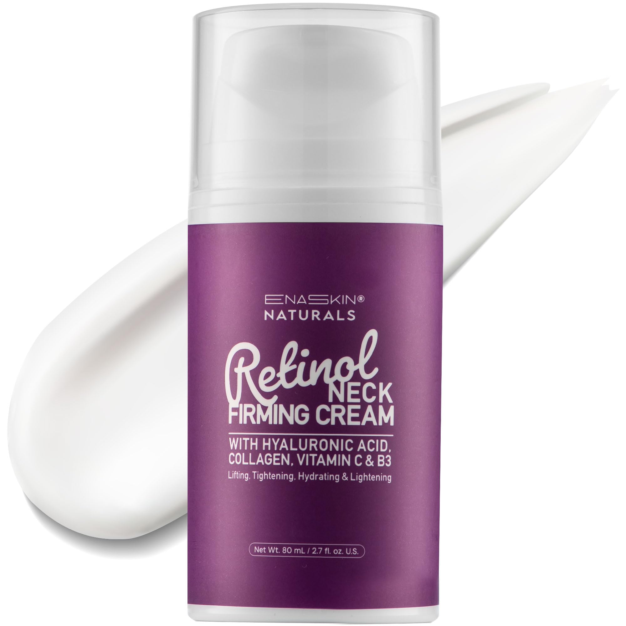 Crème Enaskin Naturals Retinol pour le cou sur pompe, application précise et propre.