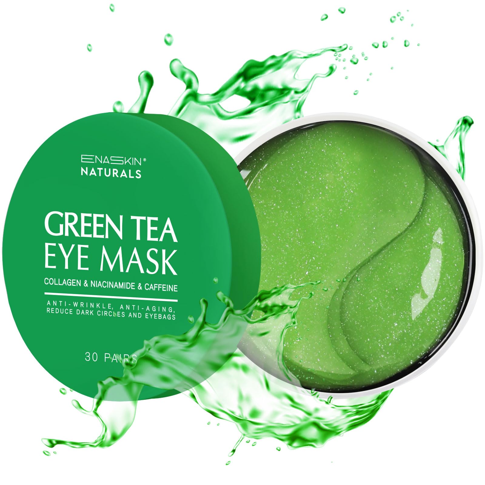Parches para ojos Enaskin Naturals con té verde, 30 pares, para cuidado suave.