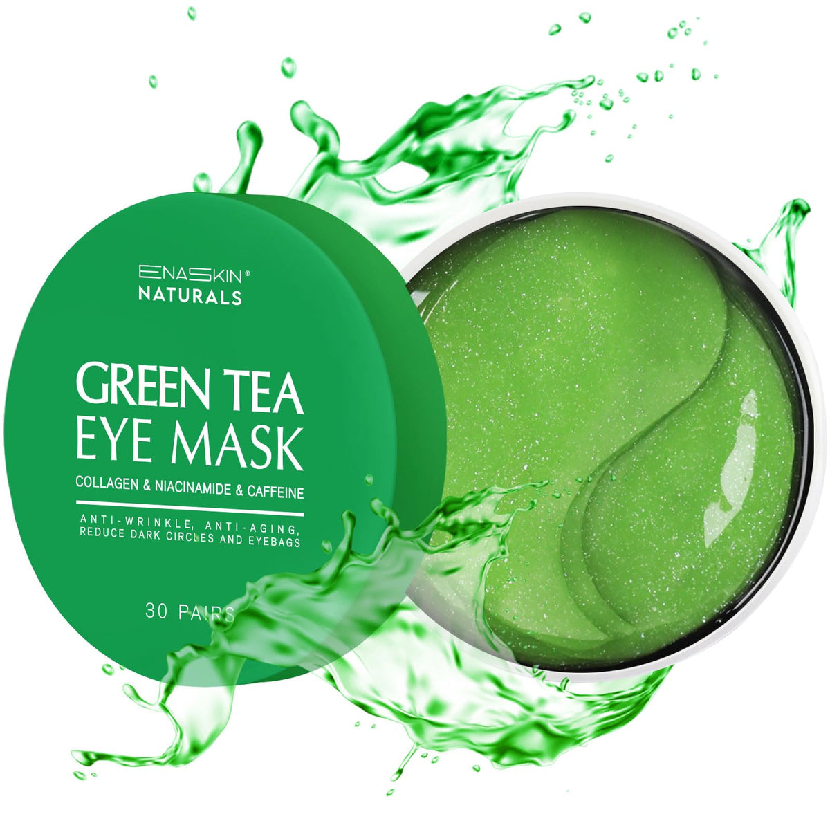 Parches para ojos Enaskin Naturals con té verde, 30 pares, para cuidado suave.